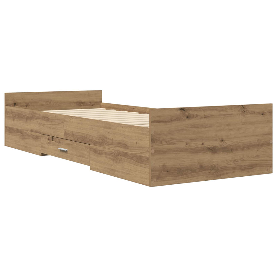 Bedframe met opslag Artisanaal eiken 80 x 200 cm Bewerkt hout