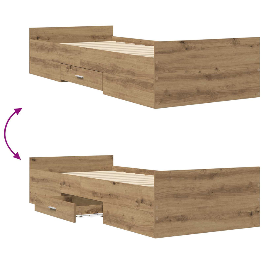 Bedframe met opslag Artisanaal eiken 80 x 200 cm Bewerkt hout