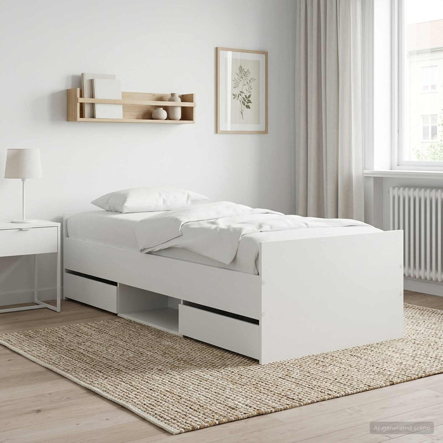 Bedframe met lade met hoofdeinde met opslag Wit Bewerkt hout