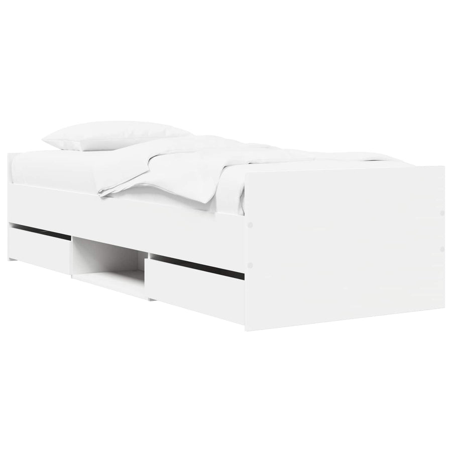 Bedframe met lade met hoofdeinde met opslag Wit Bewerkt hout
