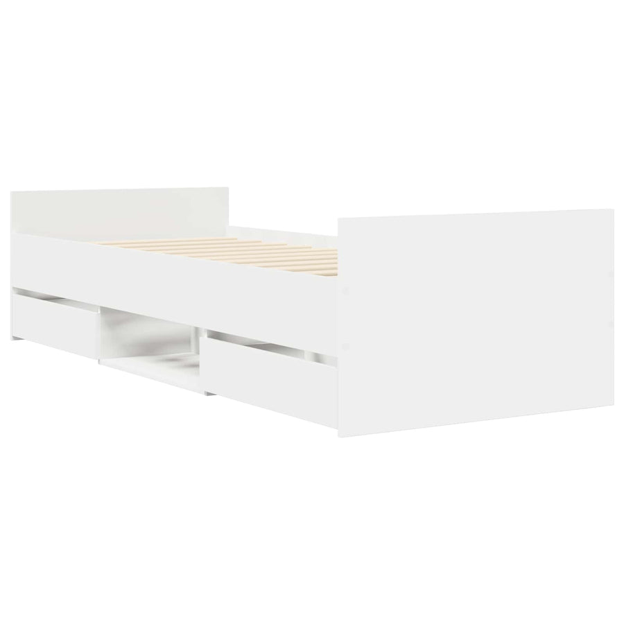 Bedframe met lade met hoofdeinde met opslag Wit Bewerkt hout