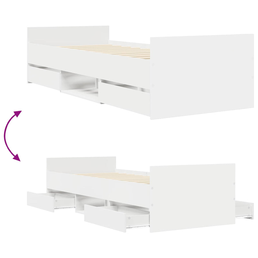 Bedframe met lade met hoofdeinde met opslag Wit Bewerkt hout
