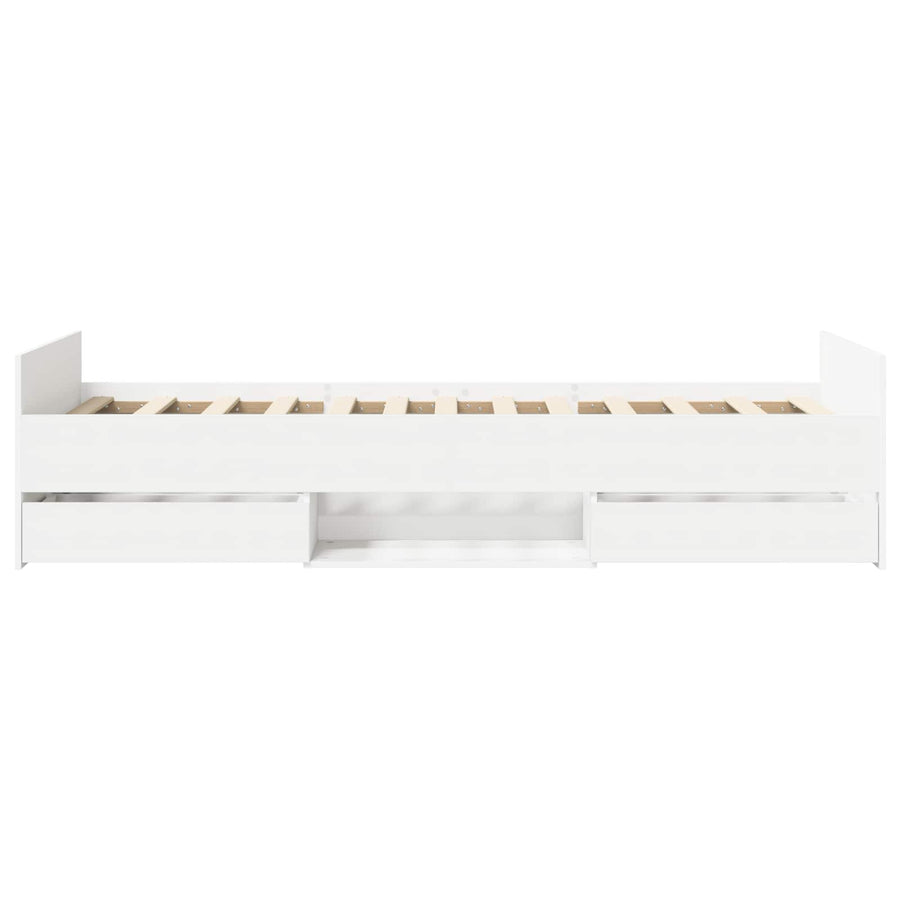 Bedframe met lade met hoofdeinde met opslag Wit Bewerkt hout