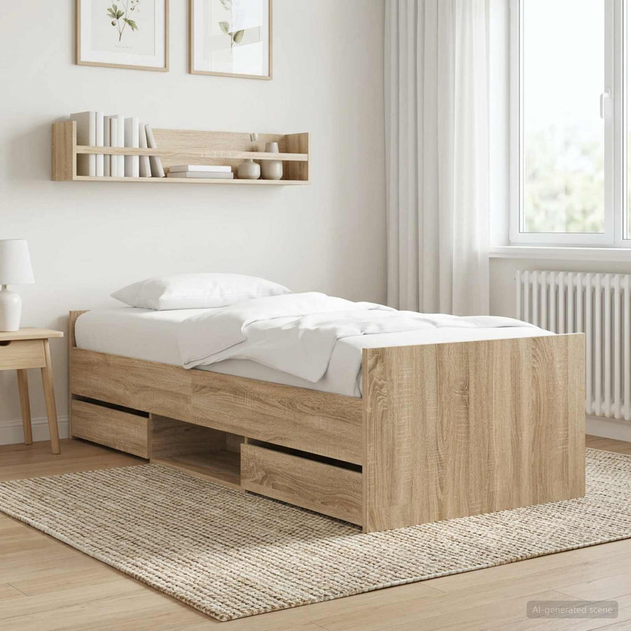 Bedframe met lade met hoofdeinde Sonoma Eiken Bewerkt hout