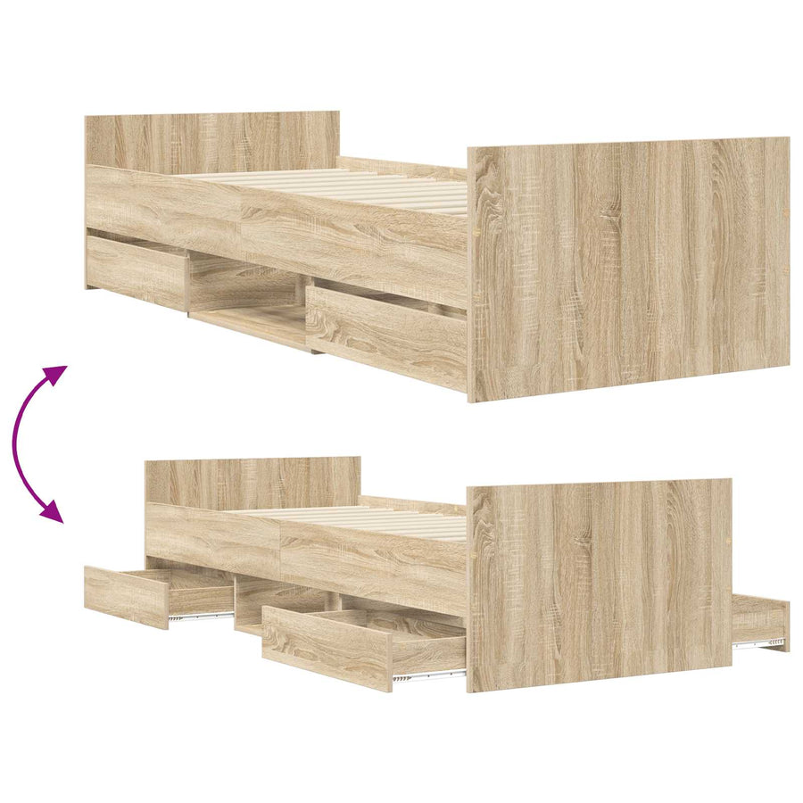 Bedframe met lade met hoofdeinde Sonoma Eiken Bewerkt hout
