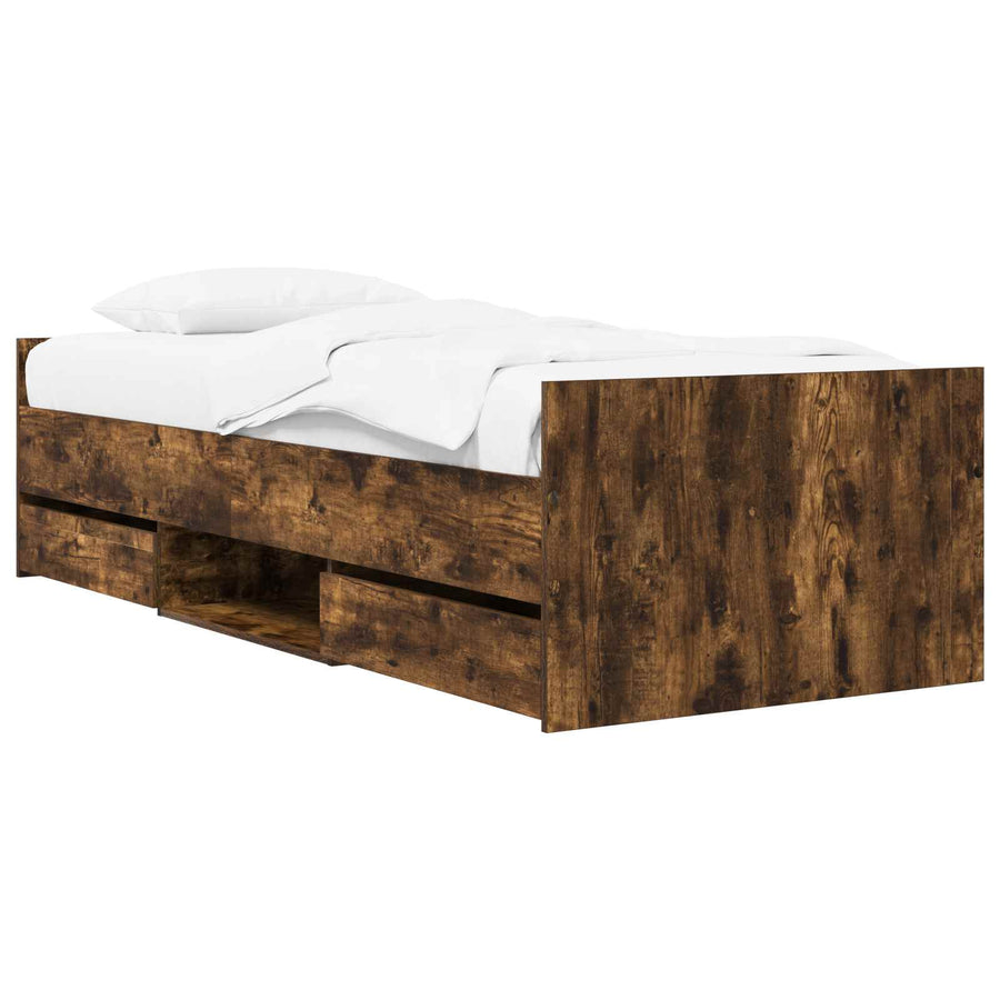 Bedframe met lade met hoofdeinde Gerookt eiken Bewerkt hout