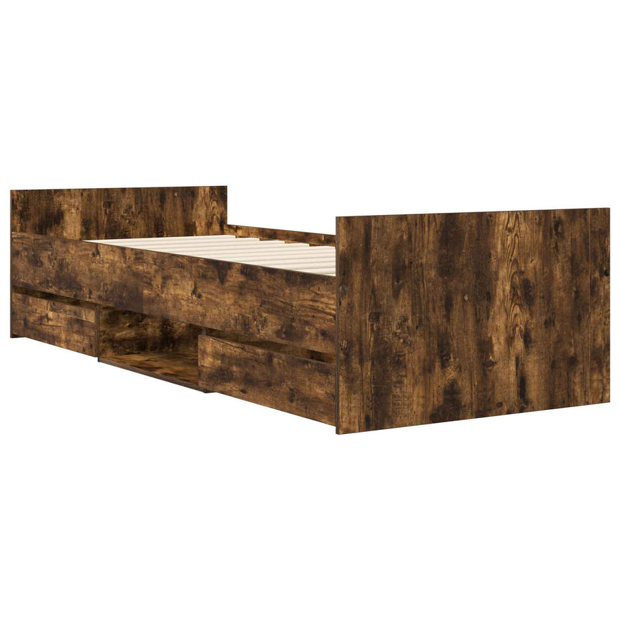 Bedframe met lade met hoofdeinde Gerookt eiken Bewerkt hout