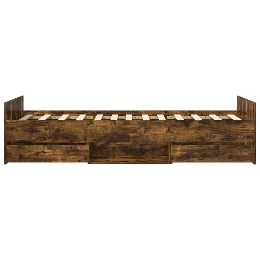 Bedframe met lade met hoofdeinde Gerookt eiken Bewerkt hout