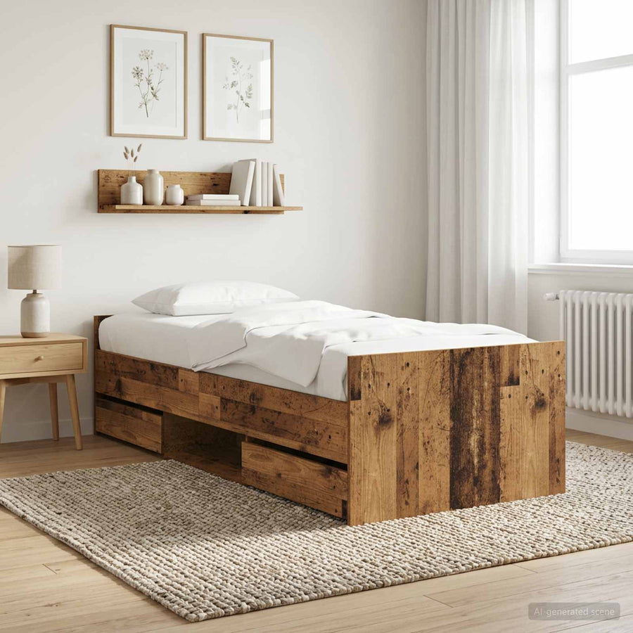 Bedframe met lade met hoofdeinde Oud hout Bewerkt hout
