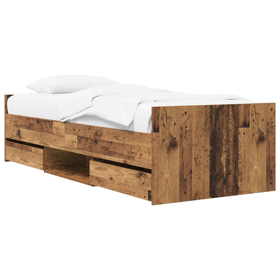 Bedframe met lade met hoofdeinde Oud hout Bewerkt hout