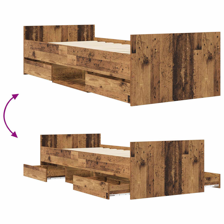 Bedframe met lade met hoofdeinde Oud hout Bewerkt hout
