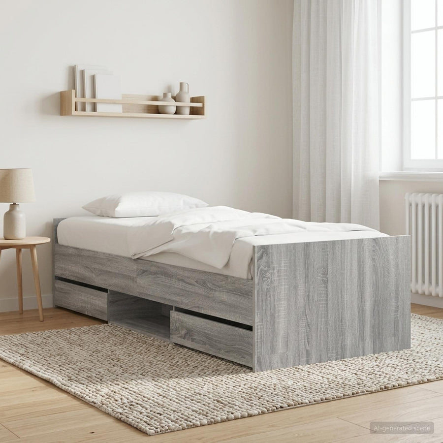 Bedframe met lade met hoofdeinde Grijs Sonoma Bewerkt hout