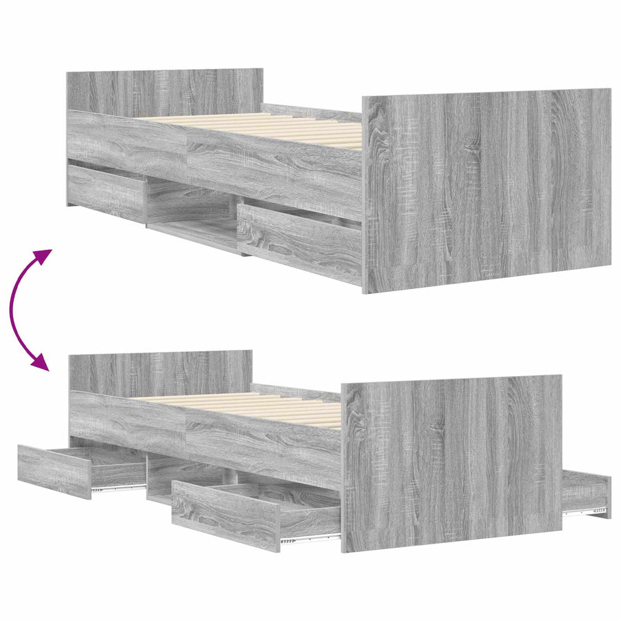 Bedframe met lade met hoofdeinde Grijs Sonoma Bewerkt hout