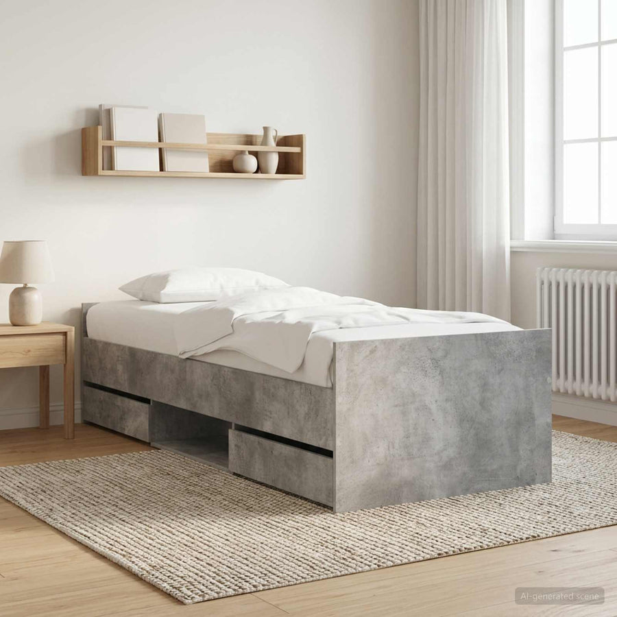 Bedframe met lade met hoofdeinde Betongrijs Bewerkt hout