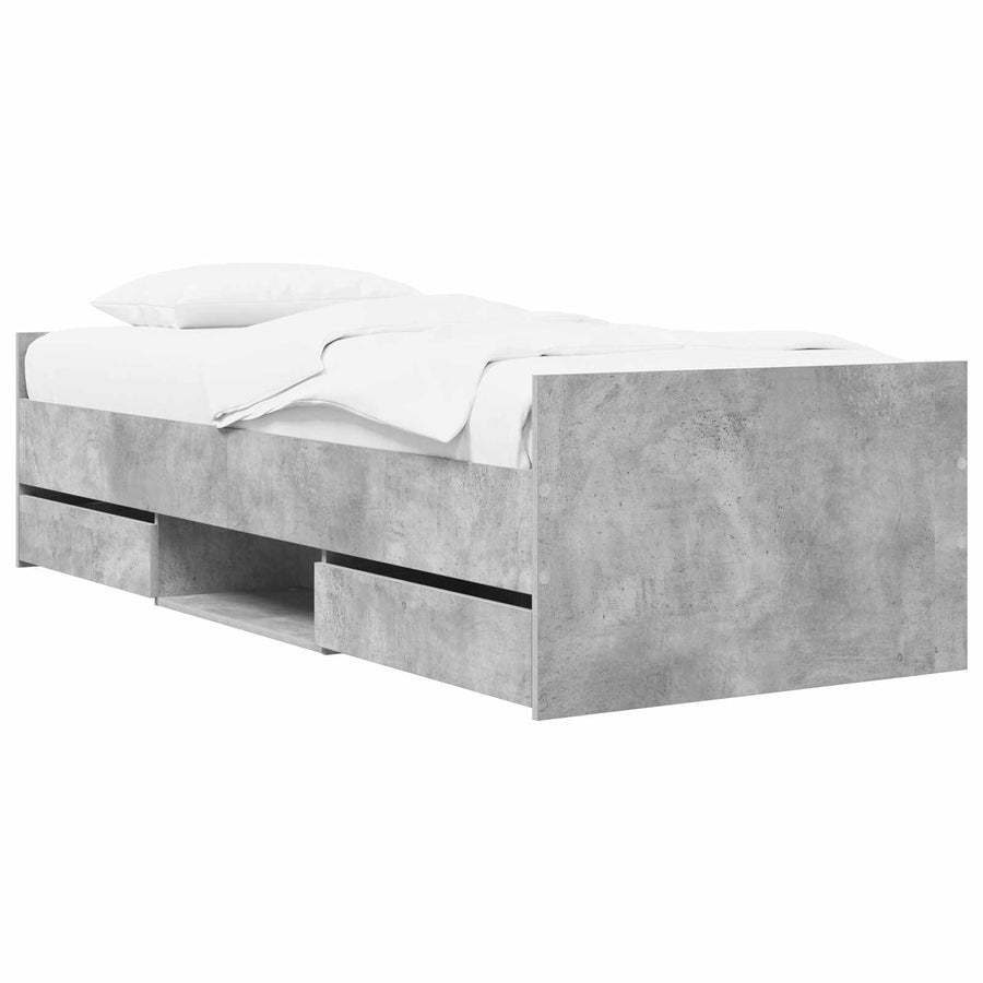 Bedframe met lade met hoofdeinde Betongrijs Bewerkt hout