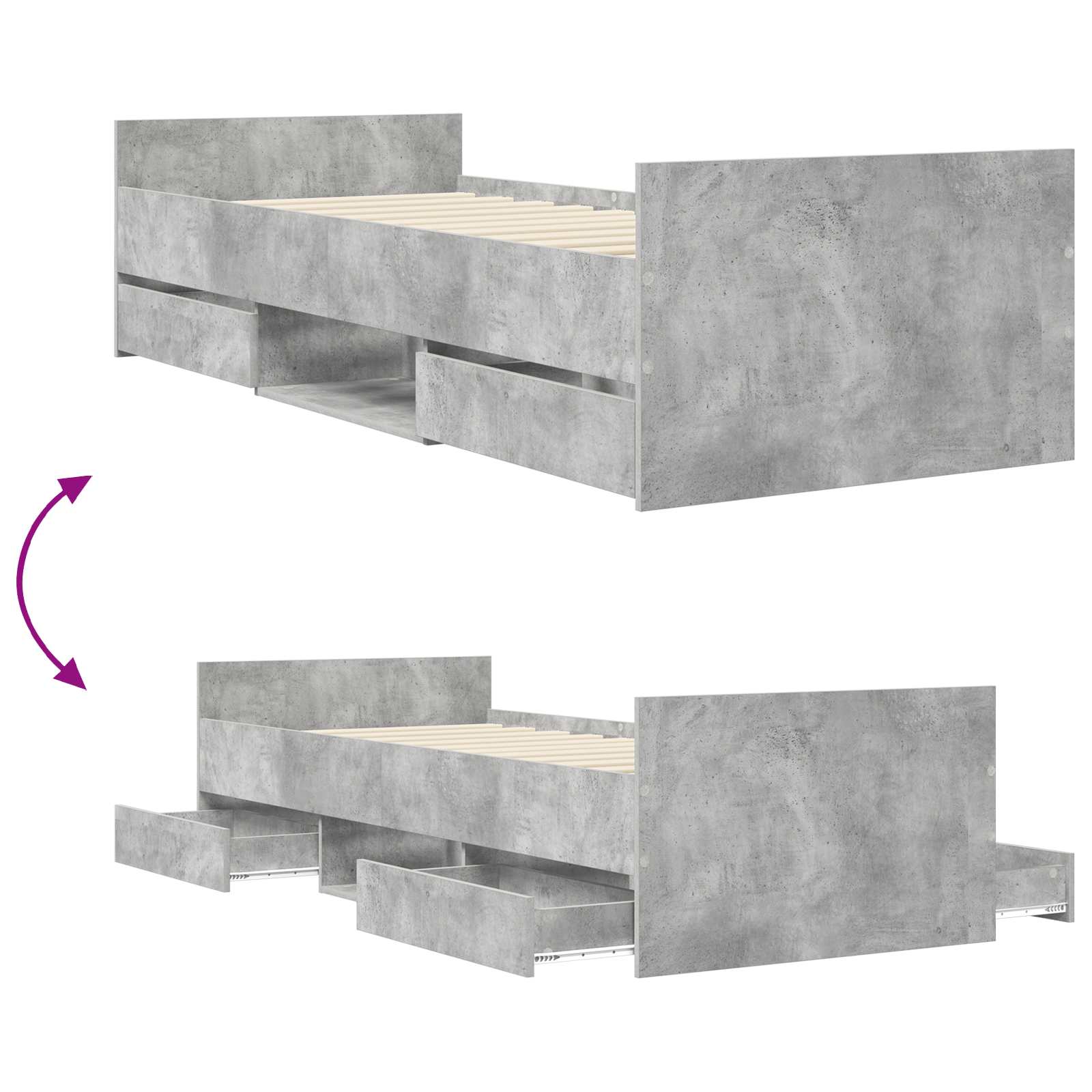 Bedframe met lade met hoofdeinde Betongrijs Bewerkt hout
