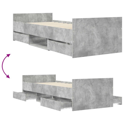 Bedframe met lade met hoofdeinde Betongrijs Bewerkt hout