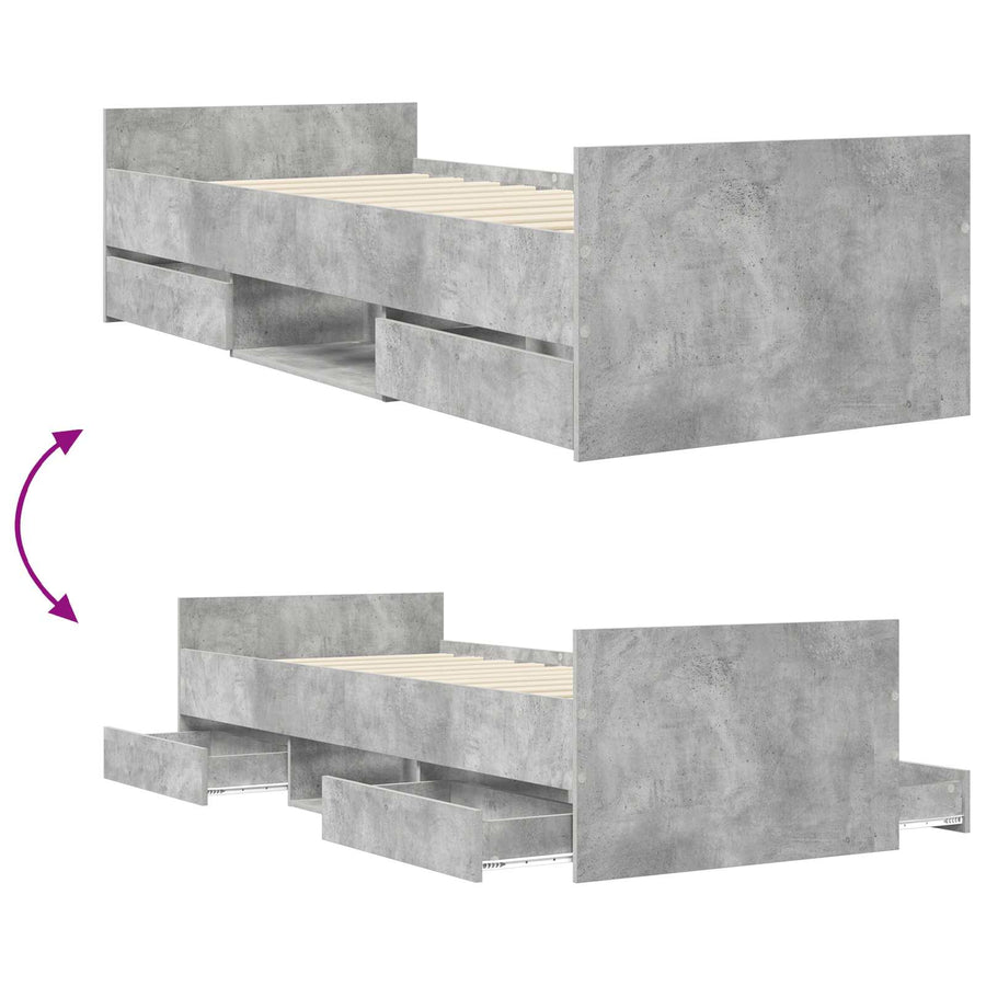 Bedframe met lade met hoofdeinde Betongrijs Bewerkt hout