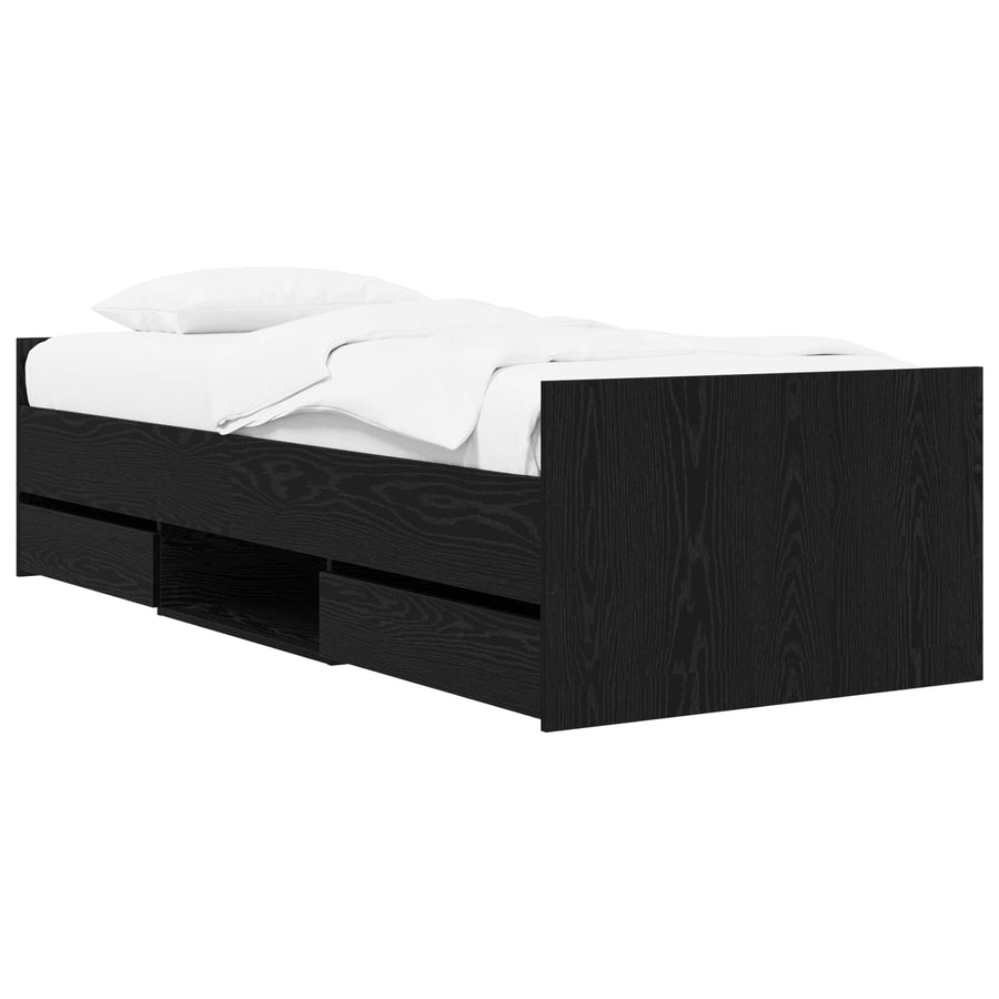 Bedframe met lade met hoofdeinde Zwart eiken Bewerkt hout