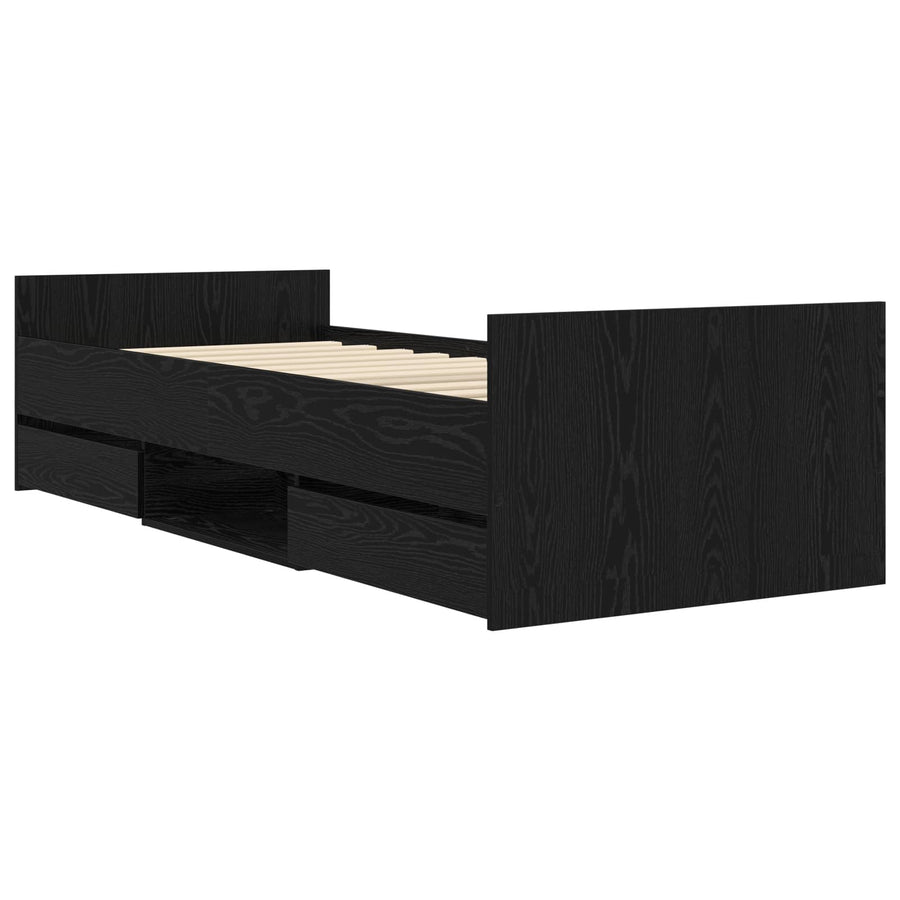 Bedframe met lade met hoofdeinde Zwart eiken Bewerkt hout