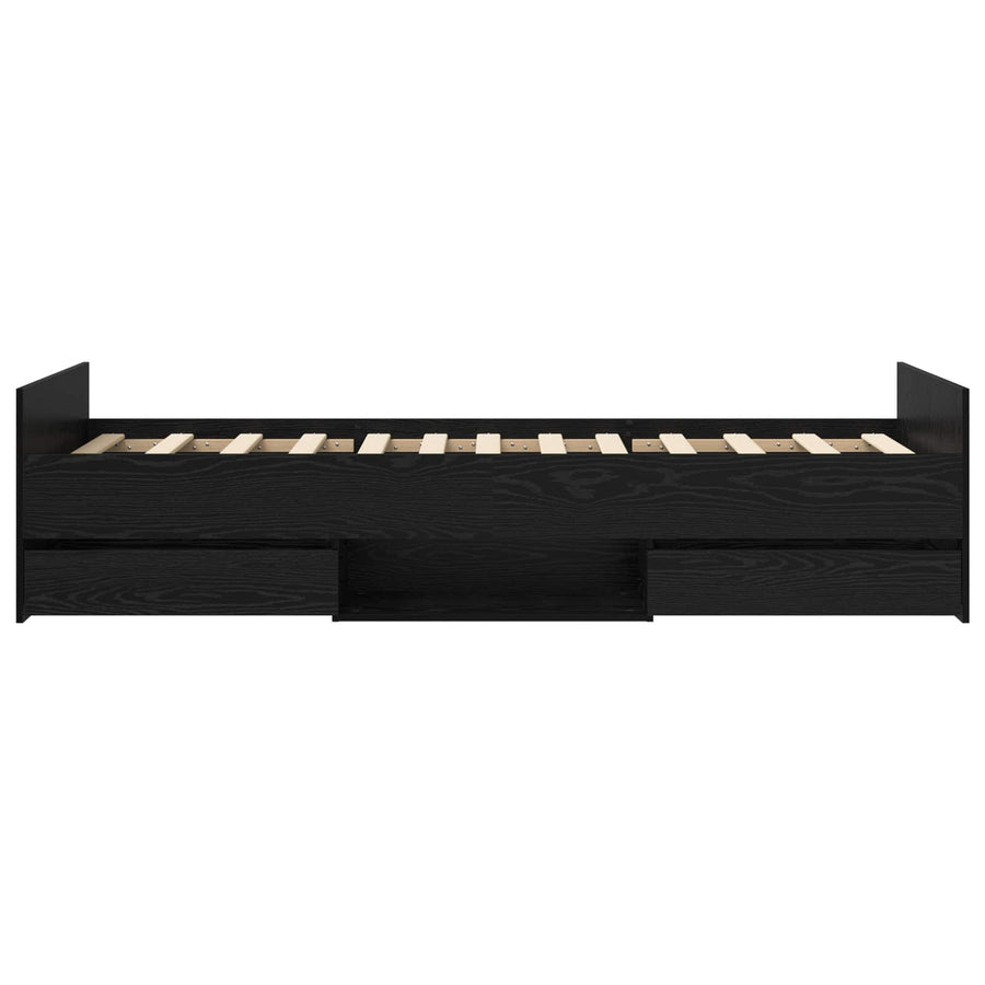 Bedframe met lade met hoofdeinde Zwart eiken Bewerkt hout
