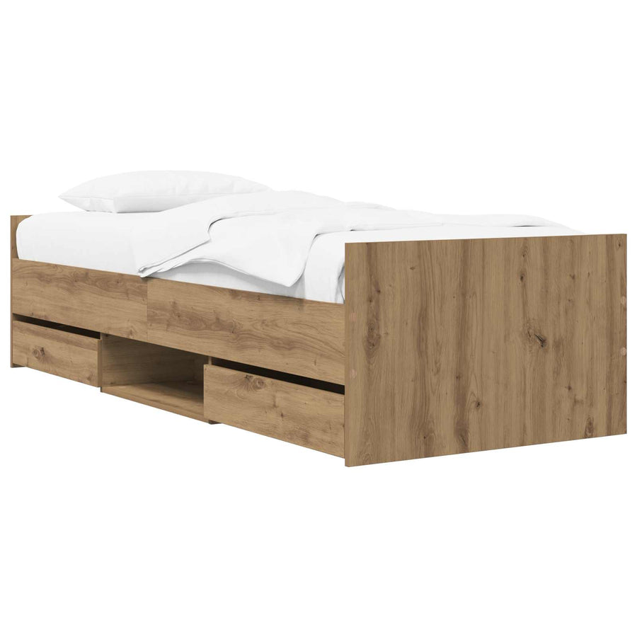 Bedframe met lade met hoofdeinde Artisanaal eiken Bewerkt hout