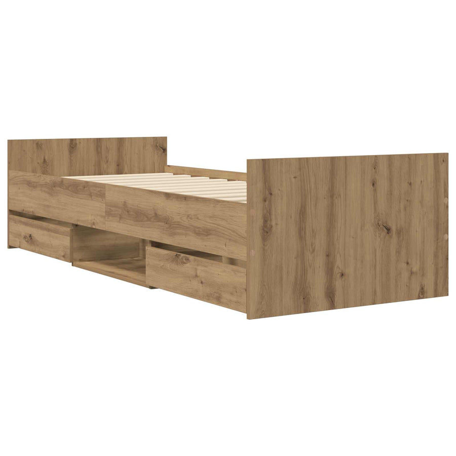 Bedframe met lade met hoofdeinde Artisanaal eiken Bewerkt hout