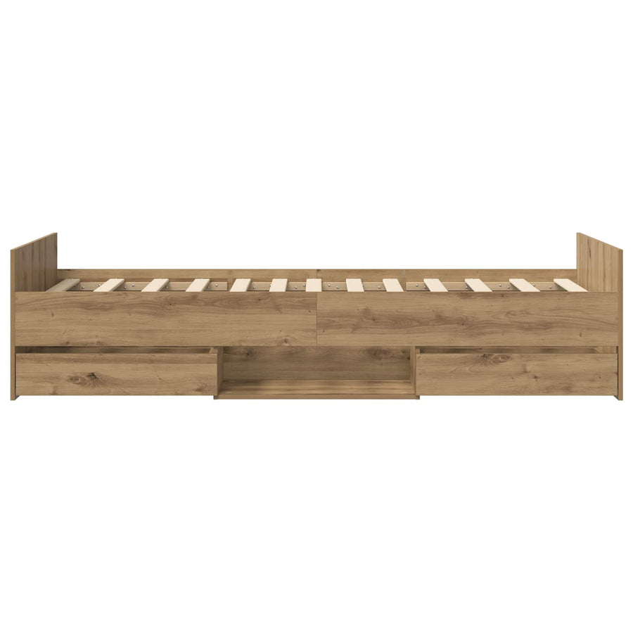 Bedframe met lade met hoofdeinde Artisanaal eiken Bewerkt hout