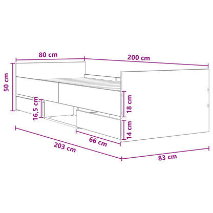 Bedframe met lade met hoofdeinde Artisanaal eiken Bewerkt hout