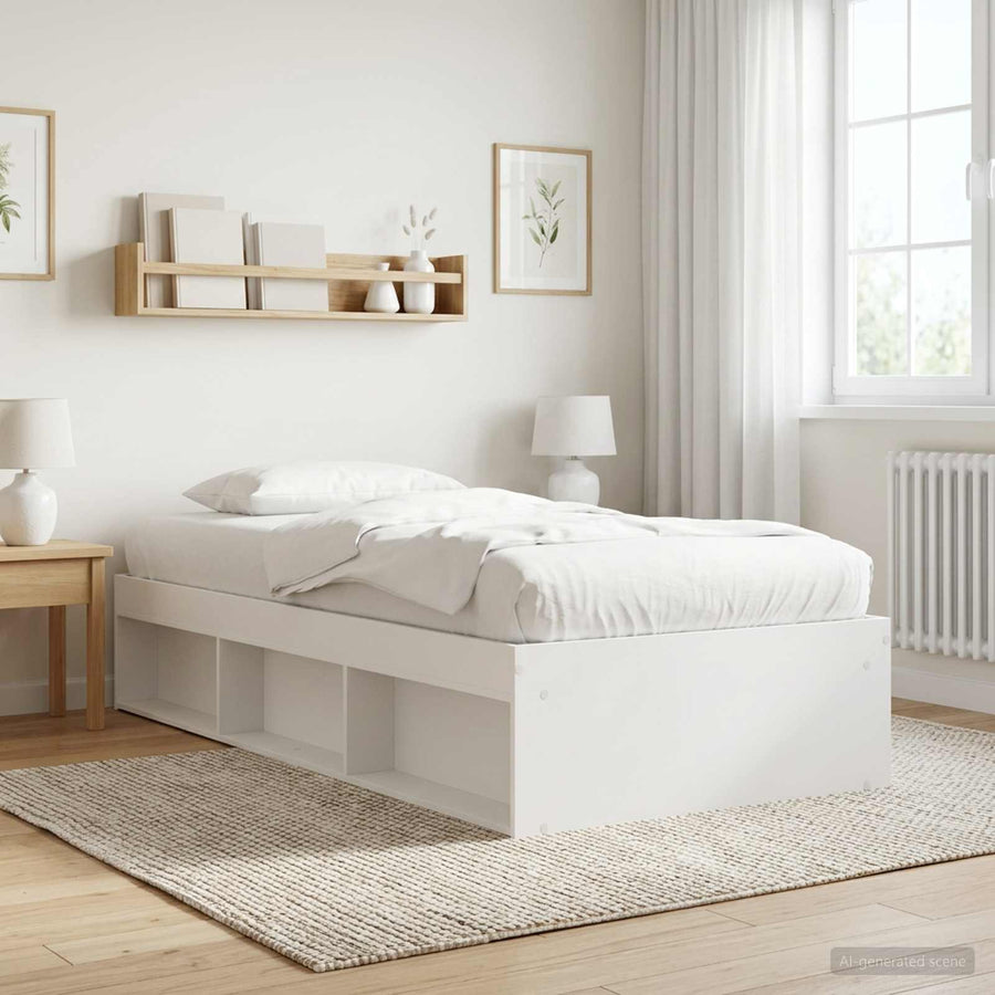 Bedframe met opslag met plank Wit 80 x 200 cm Bewerkt hout