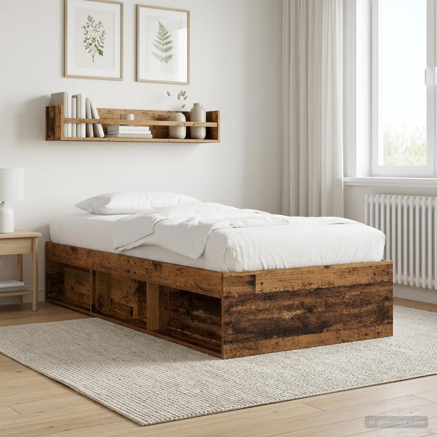 Bedframe met opslag met plank Oud hout 80 x 200 cm Bewerkt hout
