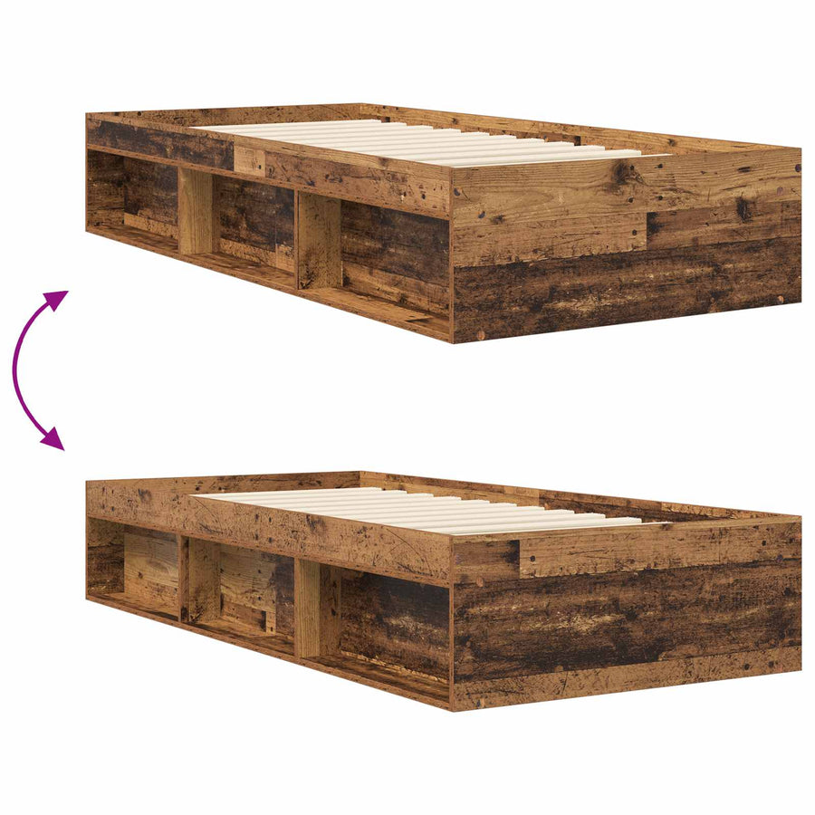 Bedframe met opslag met plank Oud hout 80 x 200 cm Bewerkt hout
