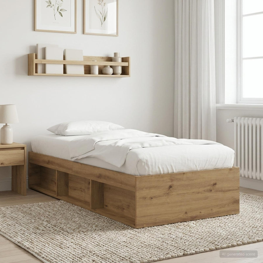 Bedframe met opslag Artisanaal eiken 80 x 200 cm Bewerkt hout