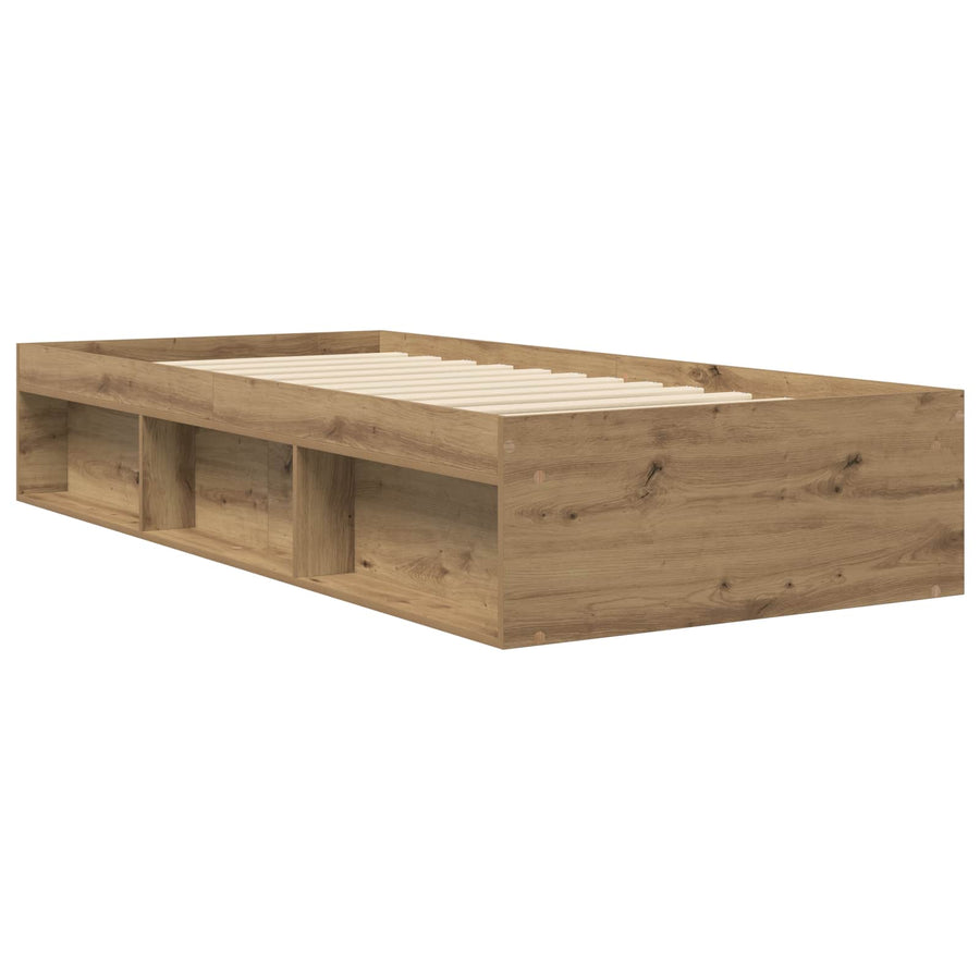 Bedframe met opslag Artisanaal eiken 80 x 200 cm Bewerkt hout