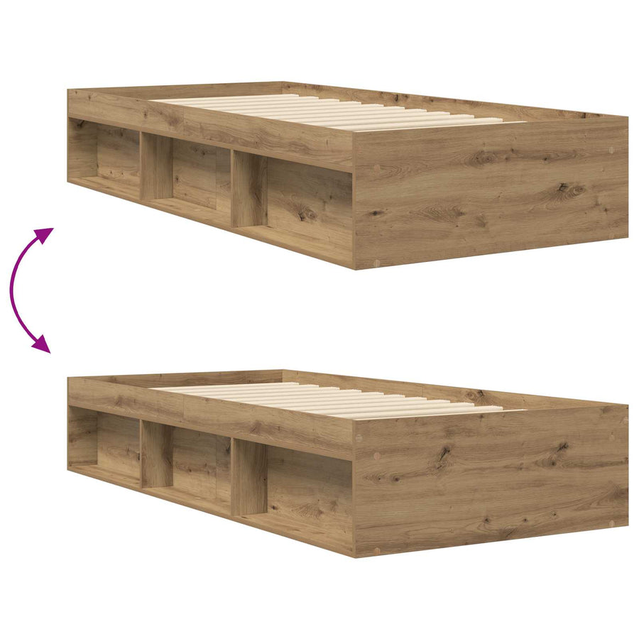 Bedframe met opslag Artisanaal eiken 80 x 200 cm Bewerkt hout
