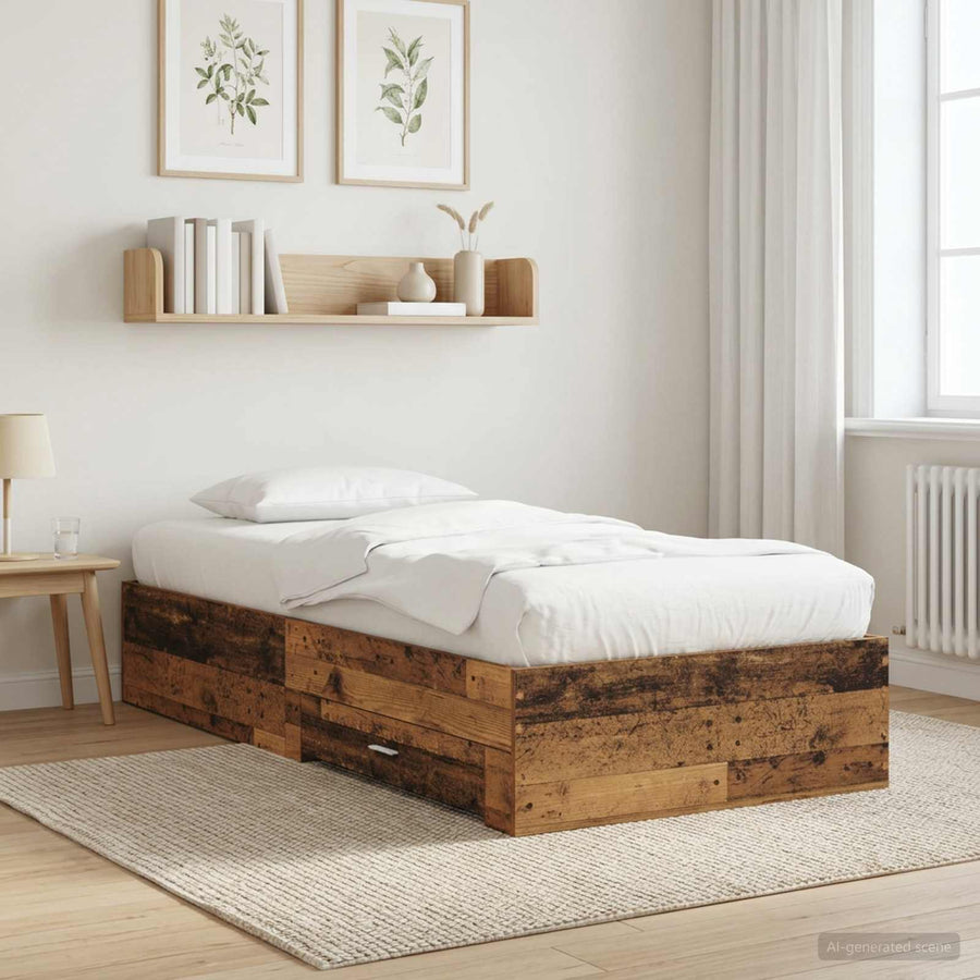 Bedframe met lade met opslag Oud hout Bewerkt hout