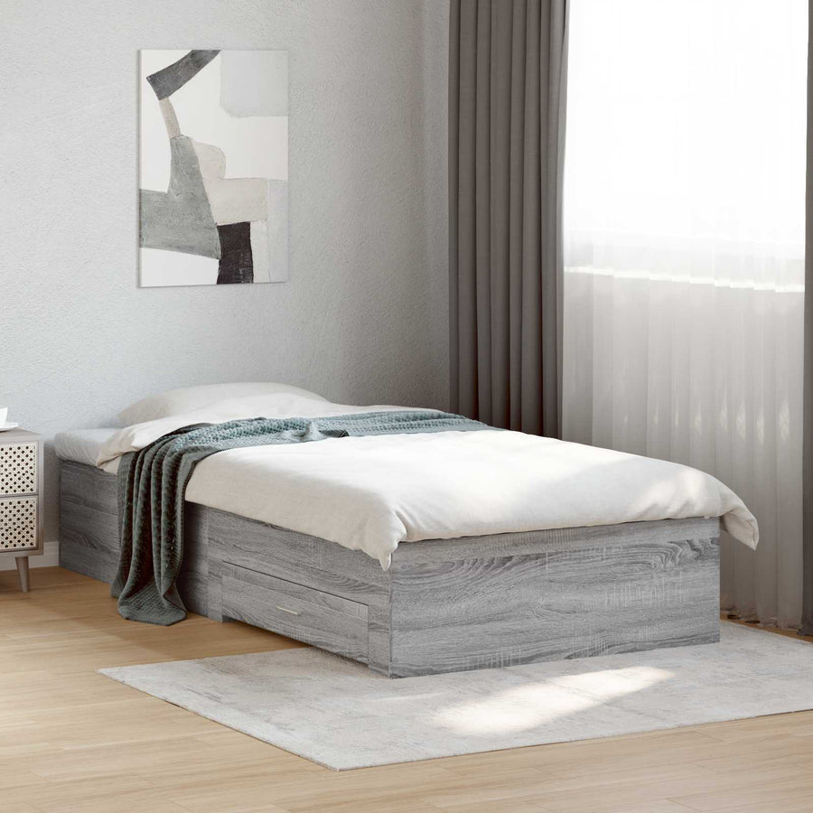 Bedframe met lade met opslag Grijs Sonoma Bewerkt hout