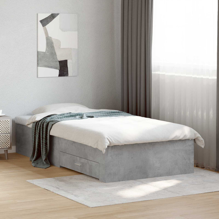 Bedframe met lade met opslag Betongrijs Bewerkt hout