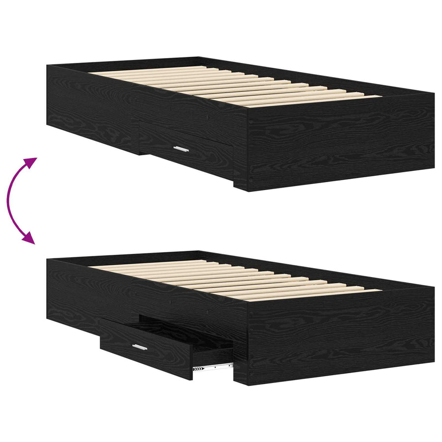 Bedframe met lade met opslag Zwart eiken Bewerkt hout