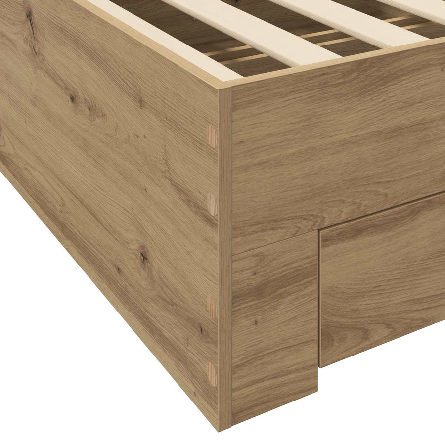 Bedframe met lade met opslag Artisanaal eiken Bewerkt hout