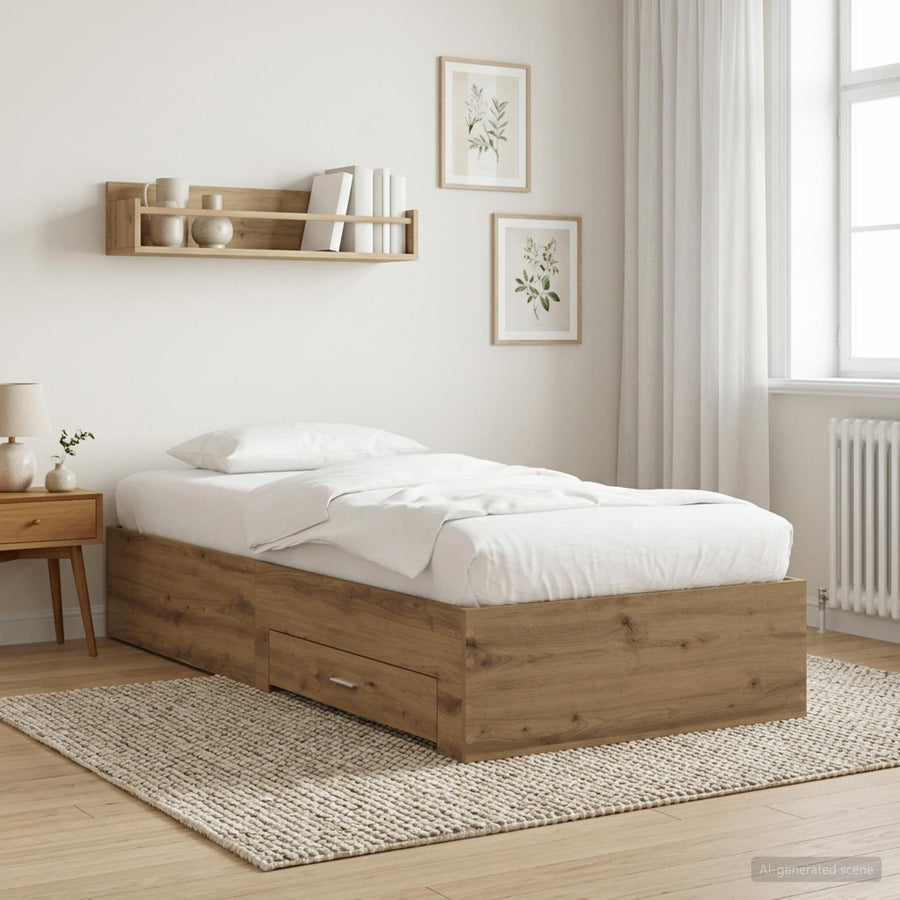 Bedframe met lade met opslag Artisanaal eiken Bewerkt hout