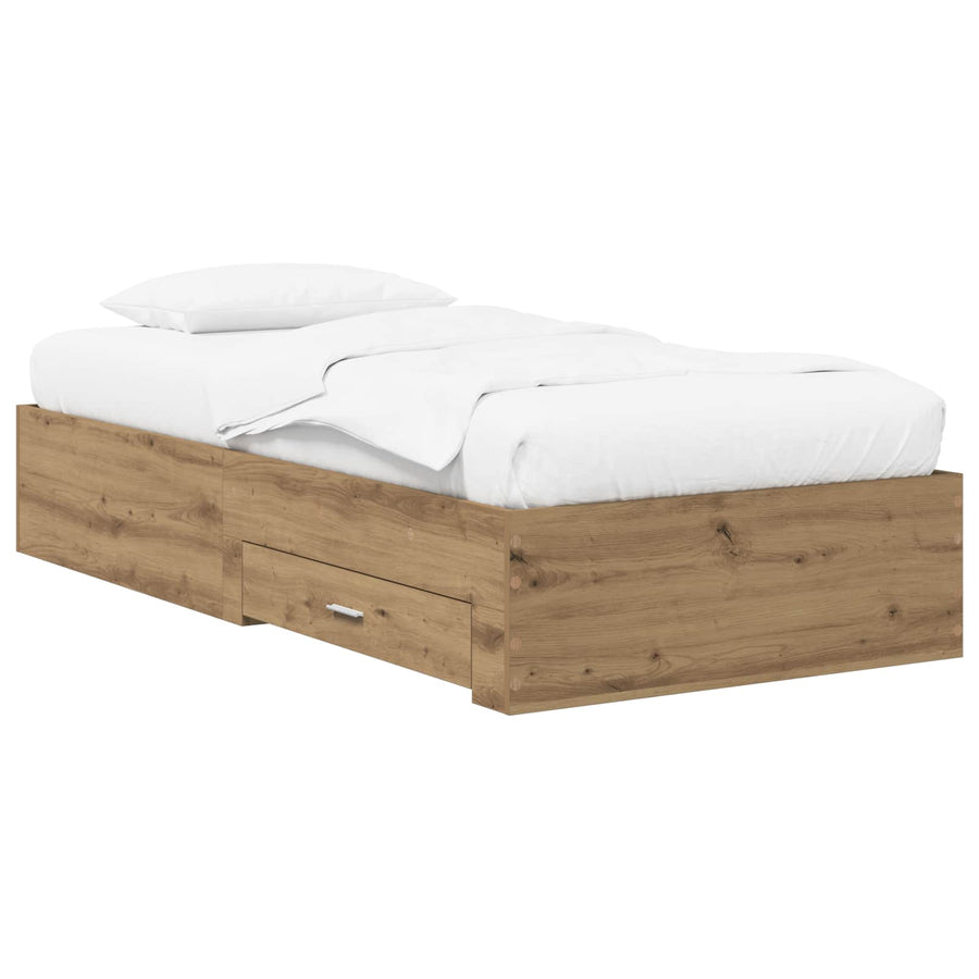 Bedframe met lade met opslag Artisanaal eiken Bewerkt hout