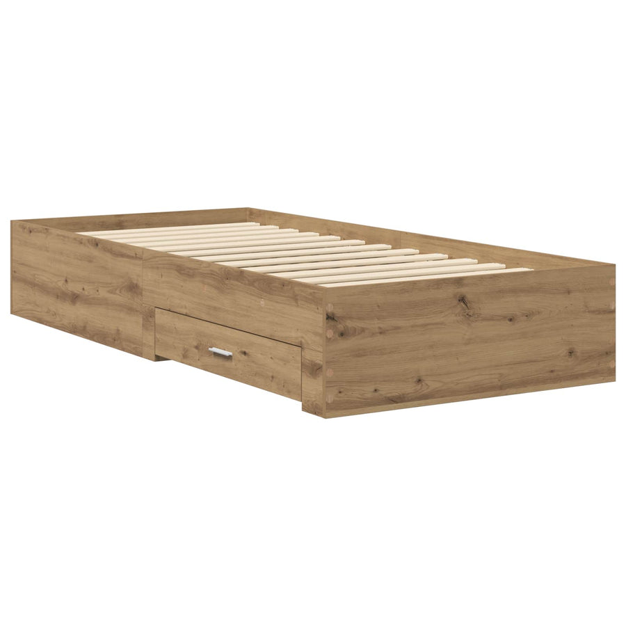 Bedframe met lade met opslag Artisanaal eiken Bewerkt hout