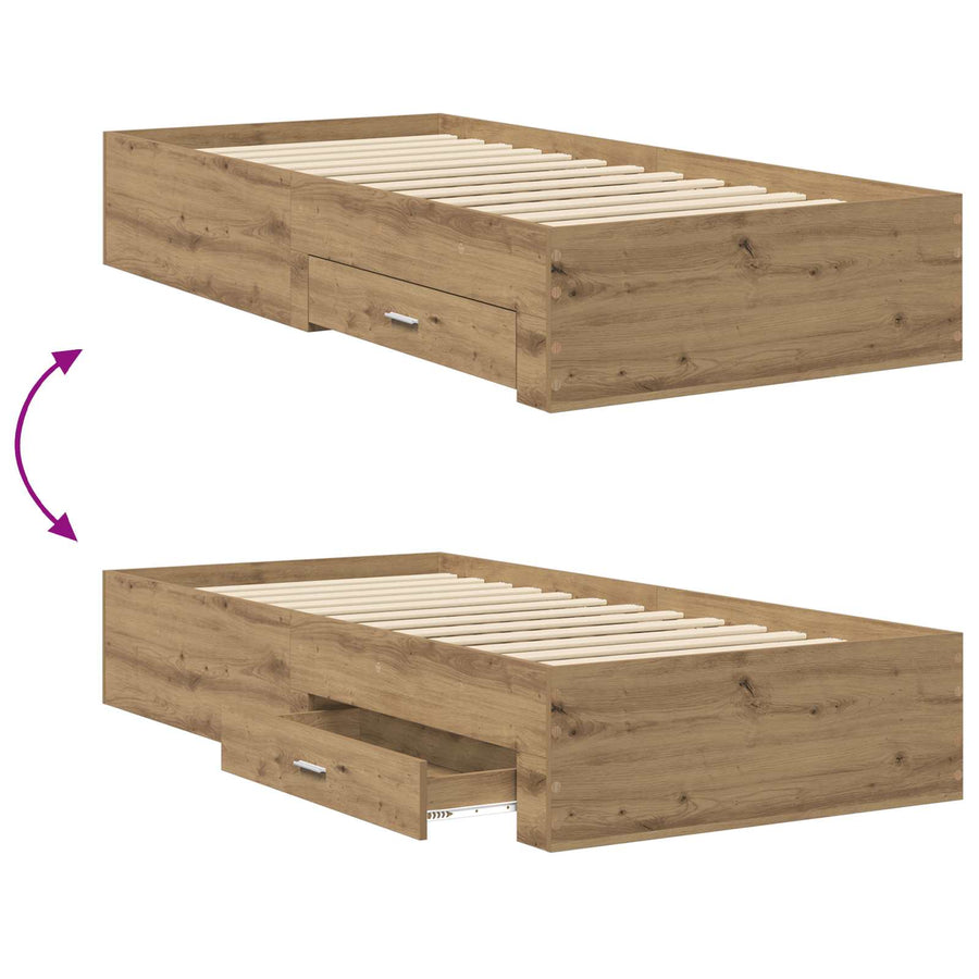 Bedframe met lade met opslag Artisanaal eiken Bewerkt hout