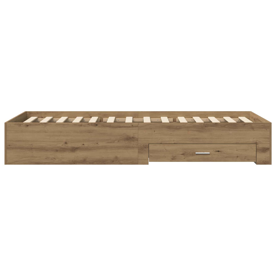 Bedframe met lade met opslag Artisanaal eiken Bewerkt hout