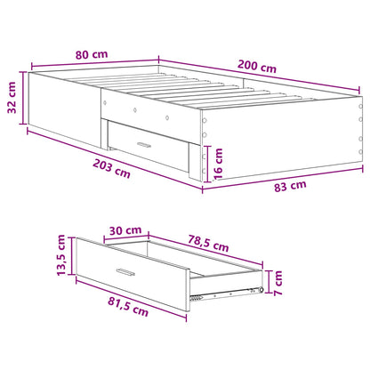 Bedframe met lade met opslag Artisanaal eiken Bewerkt hout
