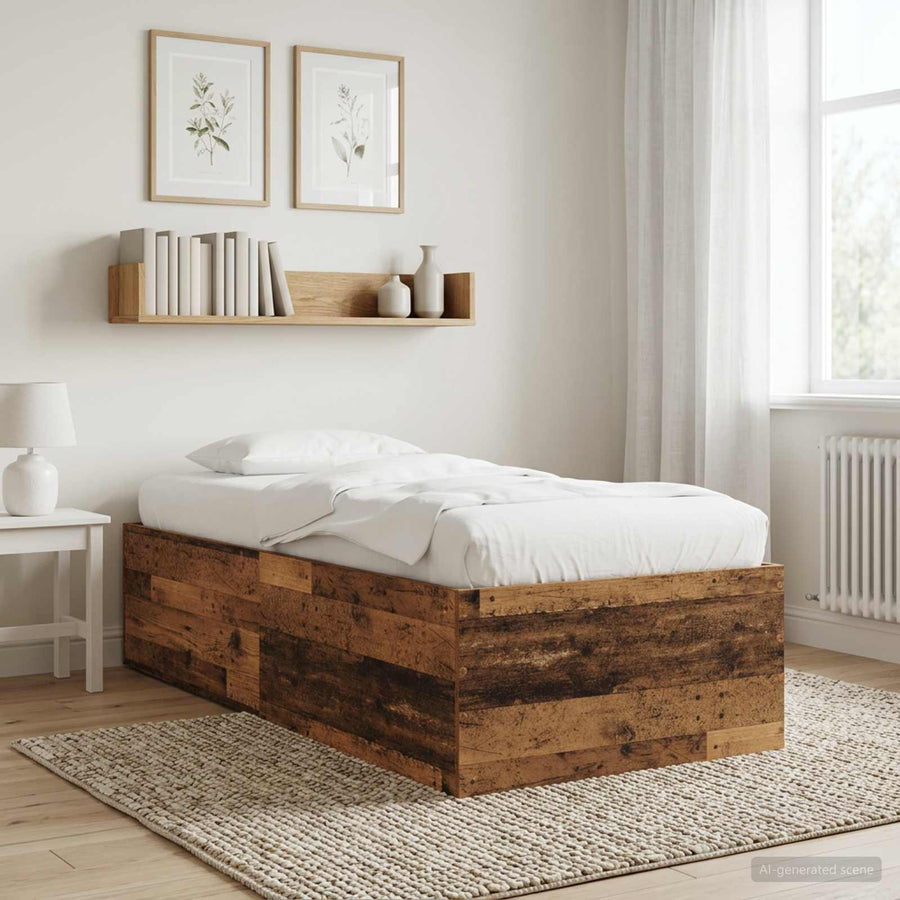 Vloerbedframe Oud hout 80 x 200 cm Bewerkt hout