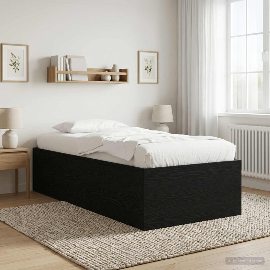 Vloerbedframe Zwart eiken 80 x 200 cm Bewerkt hout