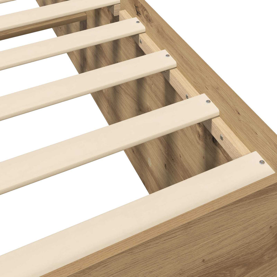 Vloerbedframe Artisanaal eiken 80 x 200 cm Bewerkt hout