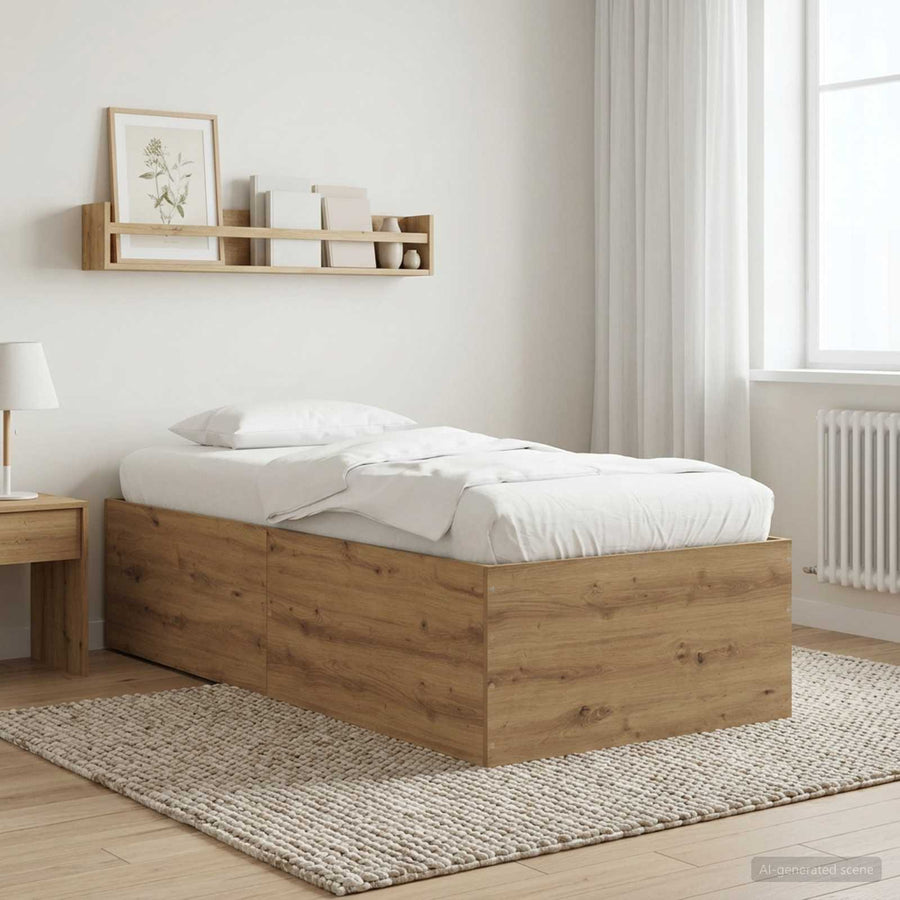 Vloerbedframe Artisanaal eiken 80 x 200 cm Bewerkt hout